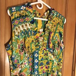 Vintage 60s 70s Leland of California Maxi Hostess Dress Psychedelic Hawaiian
